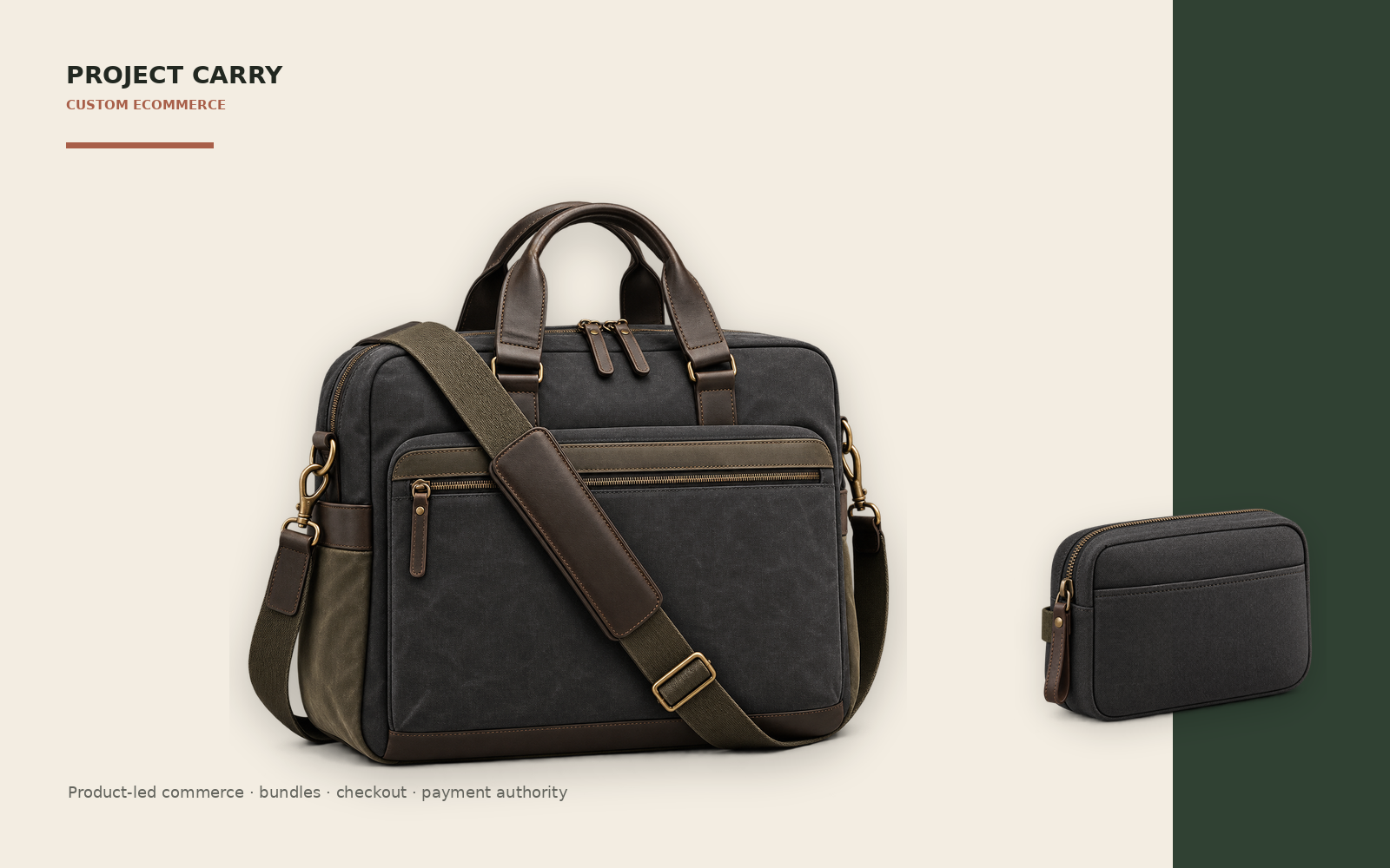 Project Carry concept product composition featuring a commuter work bag and modular tech organiser